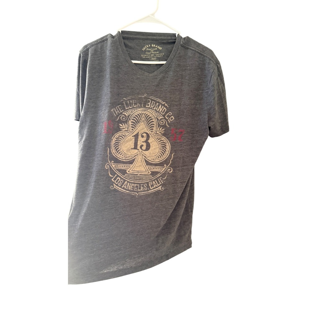 Lucky Brand Mens Spade 13 Graphic T-Shirt Charcoal Grey Grunge Size Medium